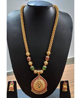 Ruby And Embroled Gold Plated Necklace Set 1