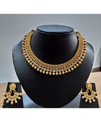 Georgeous Gold Plated Kundans Temple Necklace  Set 1