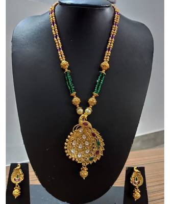 Ruby And Embroled, Kundans Gold Plated Necklace Set 1