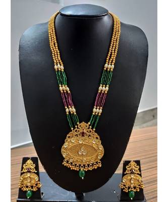 Ruby And Embroled, Kundans Gold Plated Necklace Set 1