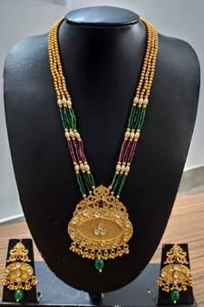 Ruby And Embroled, Kundans Gold Plated Necklace Set