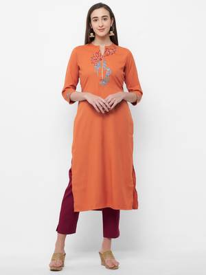 Orange embroidered rayon embroidered-kurtis 1