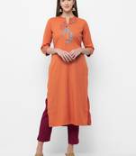 Orange embroidered rayon embroidered-kurtis