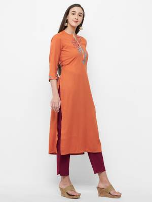Orange embroidered rayon embroidered-kurtis 3