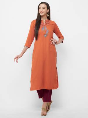 Orange embroidered rayon embroidered-kurtis 4