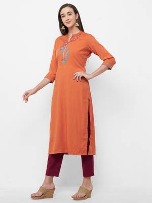 Orange embroidered rayon embroidered-kurtis 5