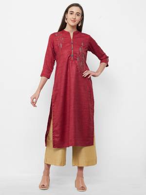 Maroon embroidered chanderi embroidered-kurtis 1