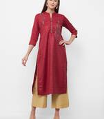 Maroon embroidered chanderi embroidered-kurtis