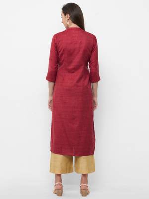 Maroon embroidered chanderi embroidered-kurtis 2