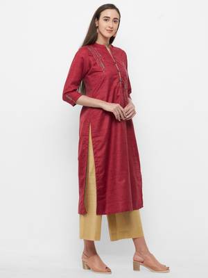 Maroon embroidered chanderi embroidered-kurtis 3