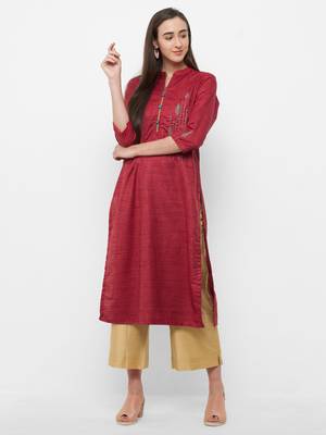 Maroon embroidered chanderi embroidered-kurtis 4