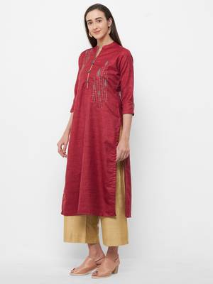 Maroon embroidered chanderi embroidered-kurtis 5