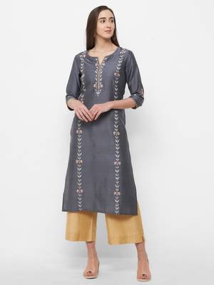 Grey embroidered polyester embroidered-kurtis 1