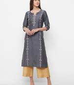 Grey embroidered polyester embroidered-kurtis