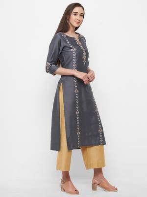 Grey embroidered polyester embroidered-kurtis 3
