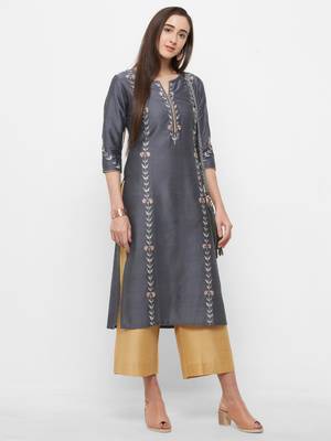 Grey embroidered polyester embroidered-kurtis 4