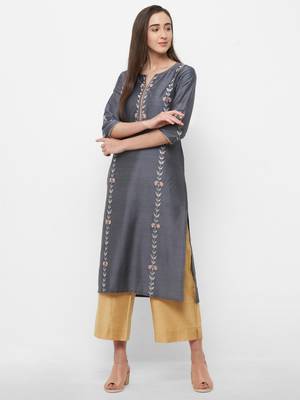 Grey embroidered polyester embroidered-kurtis 5