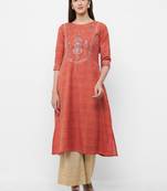 Orange embroidered chanderi embroidered-kurtis