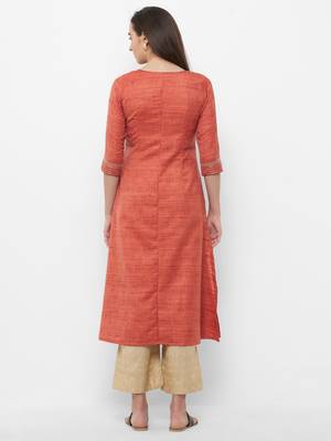 Orange embroidered chanderi embroidered-kurtis 2