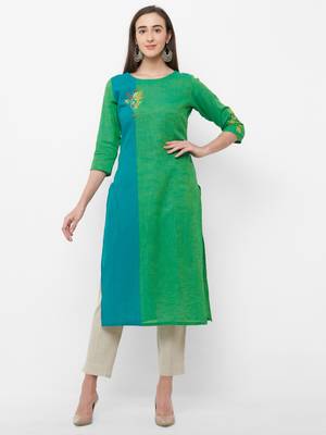 Green embroidered cotton embroidered-kurtis 1
