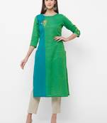 Green embroidered cotton embroidered-kurtis