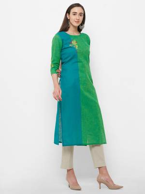 Green embroidered cotton embroidered-kurtis 3