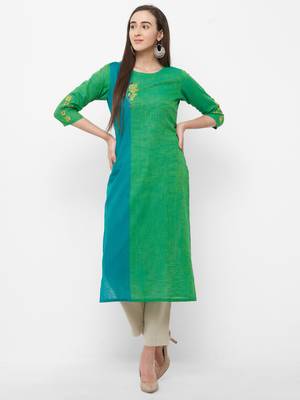Green embroidered cotton embroidered-kurtis 4