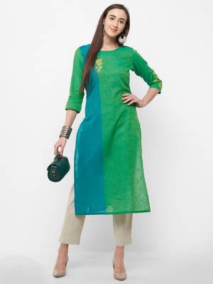 Green embroidered cotton embroidered-kurtis 5