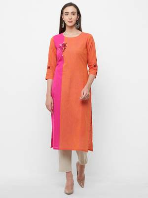 Orange embroidered cotton embroidered-kurtis 1
