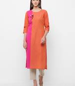 Orange embroidered cotton embroidered-kurtis