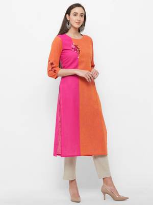 Orange embroidered cotton embroidered-kurtis 3