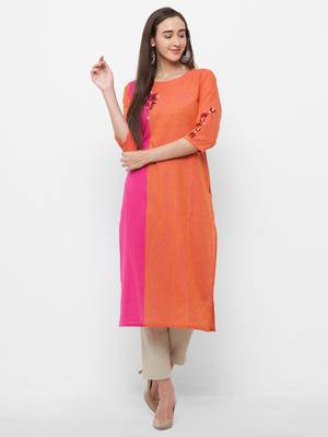 Orange embroidered cotton embroidered-kurtis 4