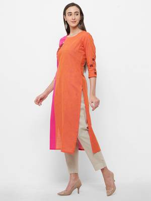 Orange embroidered cotton embroidered-kurtis 5