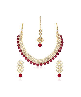 Wedding Wear Kundan Beaded Necklace Set With Mang Tikka 1