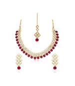 Wedding Wear Kundan Beaded Necklace Set With Mang Tikka