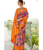 Pastel pink and orange zari woven handloom pure silk banarasi saree with blouse