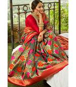 Tortilla brown red zari woven handloom pure silk banarasi saree with blouse