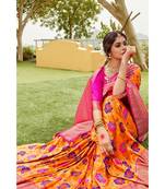 Carrot orange pink zari woven handloom pure silk banarasi saree with blouse