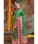 Green pink woven Banarasi Kataan saree with blouse