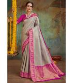 Grey pink woven Banarasi Kataan saree with blouse