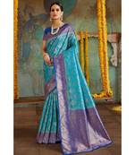 Sky blue woven Banarasi Kataan saree with blouse