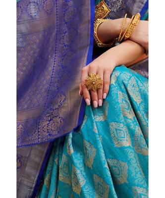 Sky blue woven Banarasi Kataan saree with blouse 2