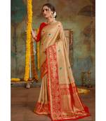 Golden red woven Banarasi Kataan saree with blouse