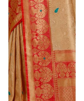 Golden red woven Banarasi Kataan saree with blouse 2