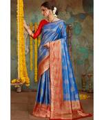Royal blue woven Banarasi Kataan saree with blouse