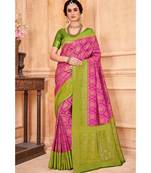 Rani pink woven Banarasi Kataan saree with blouse
