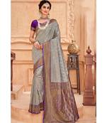 Grey voilet woven Banarasi Kataan saree with blouse