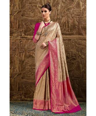 Gold and pink woven Banarasi Kataan saree with blouse 1