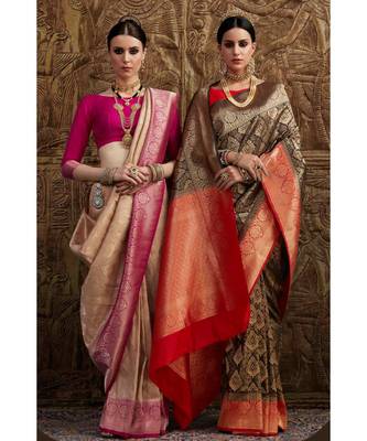 Gold and pink woven Banarasi Kataan saree with blouse 2