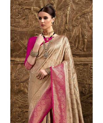 Gold and pink woven Banarasi Kataan saree with blouse 3